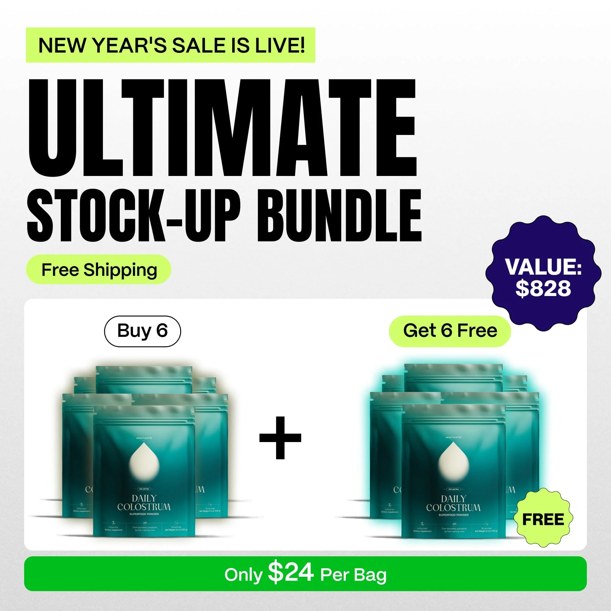 Healthletic™ Daily Colostrum | VIP 6+6 New Year’s Deal